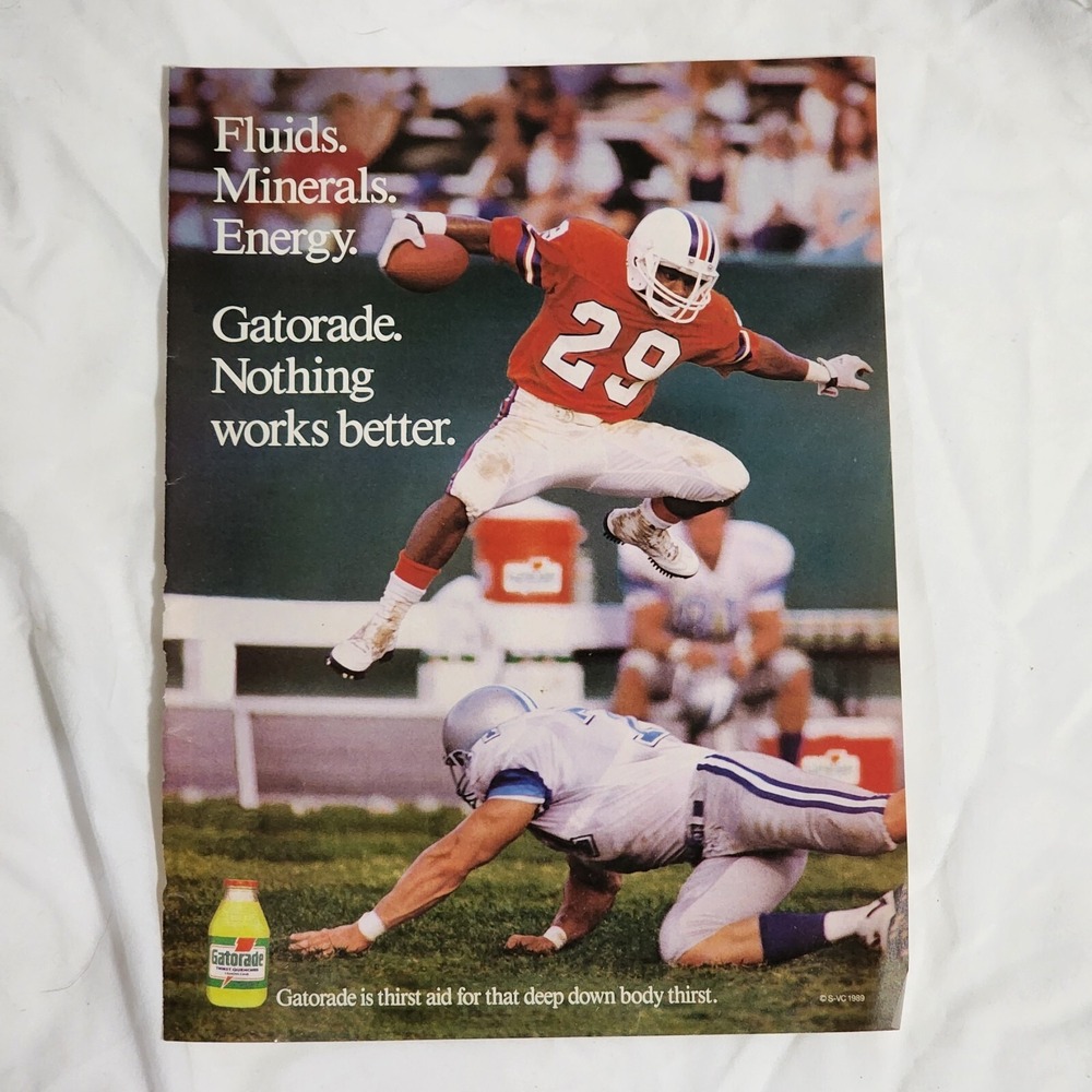 Vintage 1989 Gatorade Print Ad Football Fluids Minerals Energy Clipping 8x11